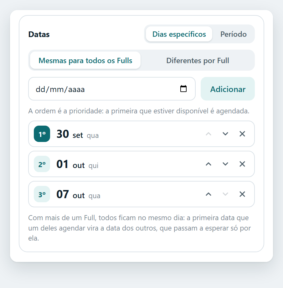 Datas em dias específicos, em ordem de prioridade