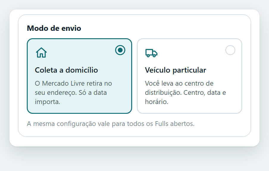 Escolha entre Coleta a domicílio e Veículo particular