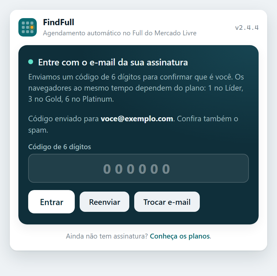 Tela de acesso pedindo o código de 6 dígitos