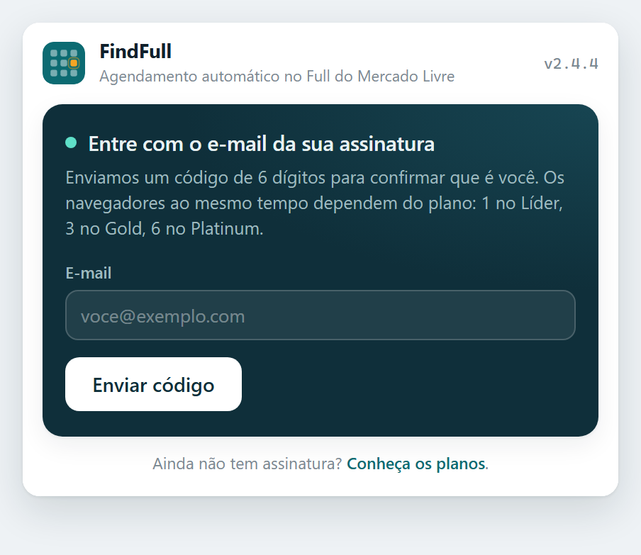 Tela de acesso pedindo o e-mail