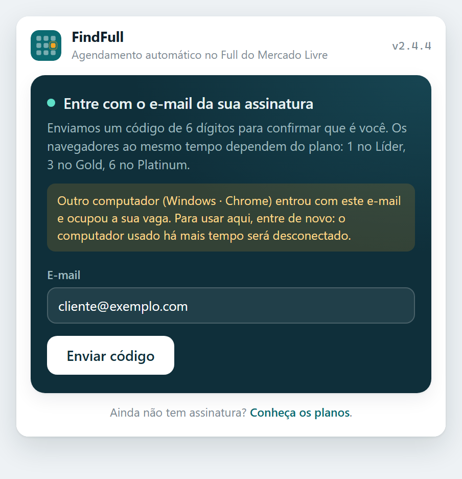 Aviso de que outro computador entrou com o mesmo e-mail