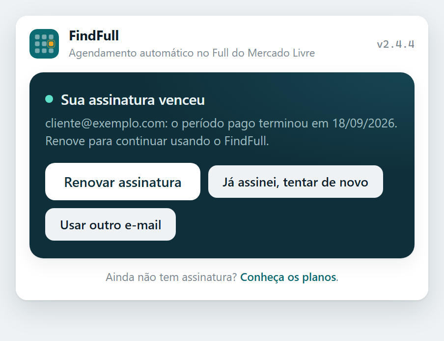 Tela avisando que a assinatura venceu