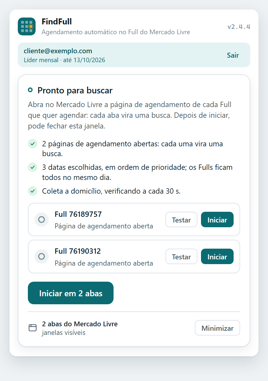 Monitor listando dois Fulls abertos e o botão Iniciar em 2 abas