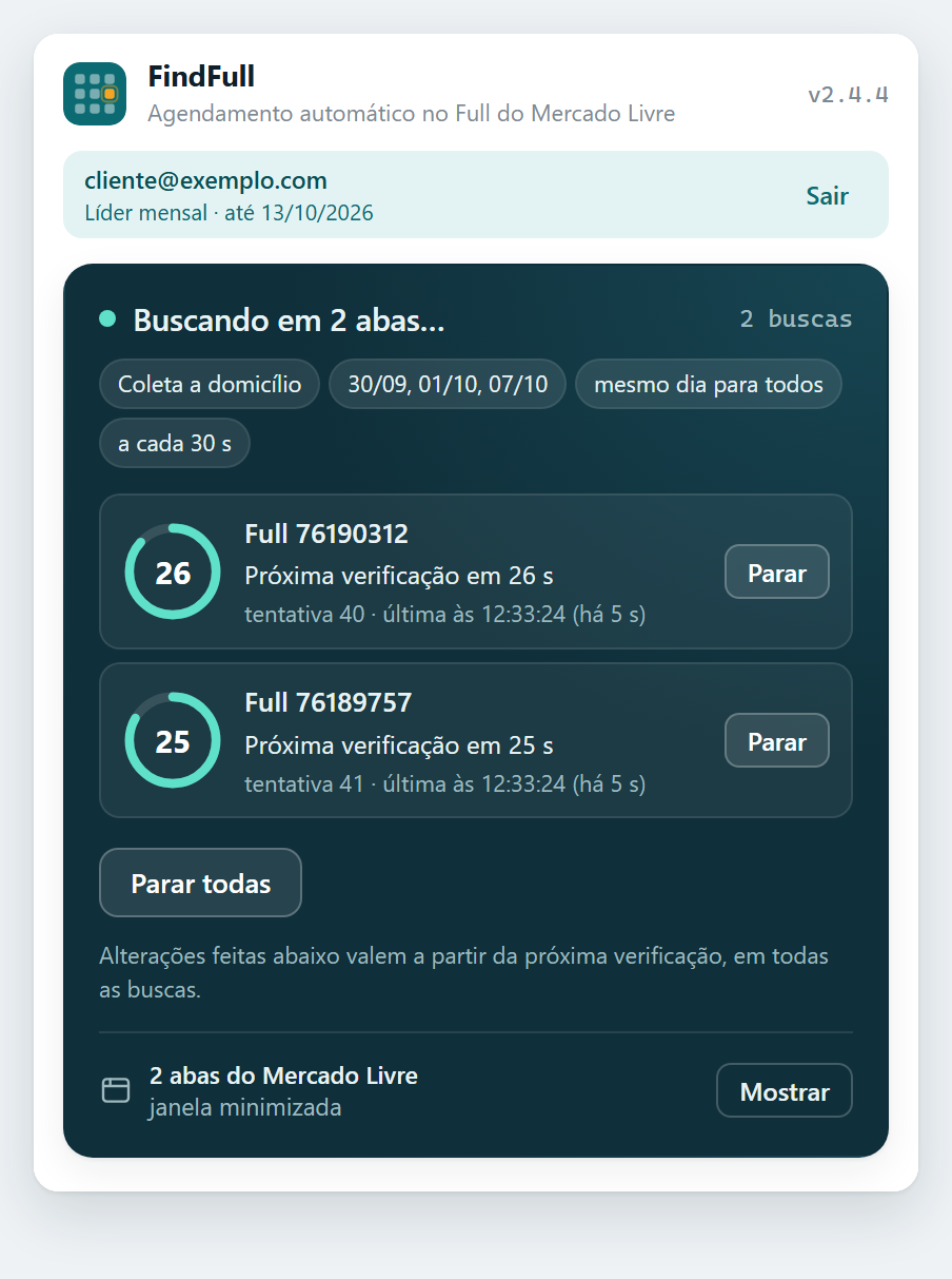 Monitor com duas buscas rodando, contagem regressiva e número da tentativa