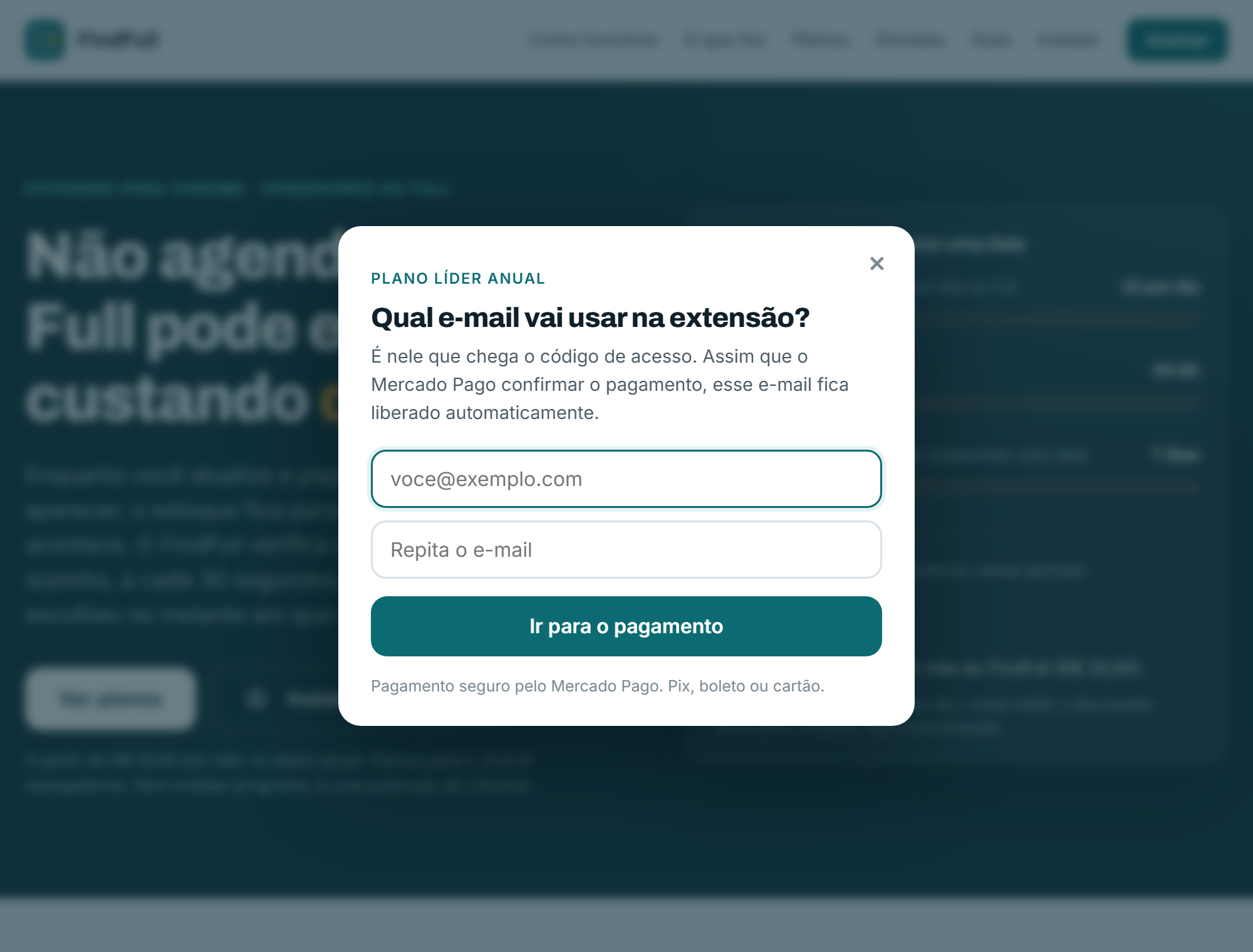 Janela do site pedindo o e-mail que será usado na extensão